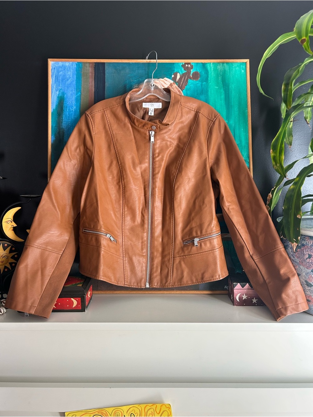 A MTL 1980 Brown Faux Leather Moto Jacket Women’s Plus Size 2X Zip Front Coat
